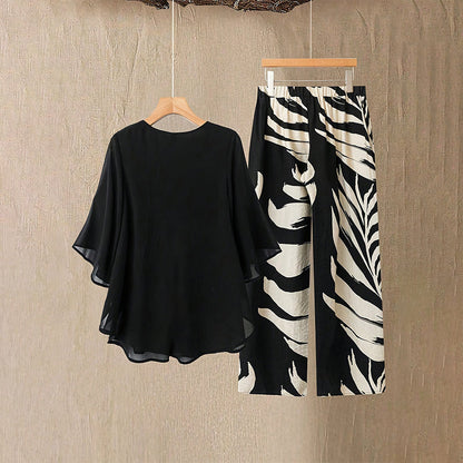 Set de top elegant și pantaloni imprimați pentru femei