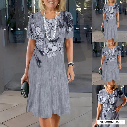 Rochie casual pentru femei, cu imprimeu și guler rotund
