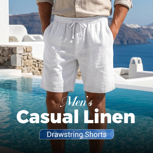 Pantaloni scurți casual din in pentru bărbați, cu șnur