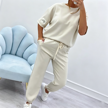 Set de top cu mânecă scurtă și pantaloni, casual pentru femei
