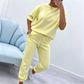 Set de top cu mânecă scurtă și pantaloni, casual pentru femei