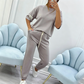 Set de top cu mânecă scurtă și pantaloni, casual pentru femei