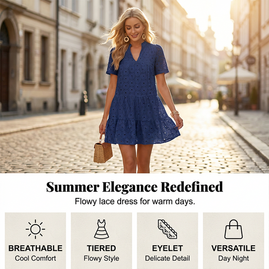 Rochie babydoll din dantelă, vaporoasă, pentru femei, vară