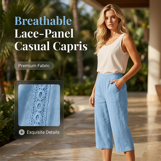 Pantaloni Capri Casual pentru Femei cu Detaliu de Dantelă Laterală