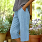 Pantaloni Capri Casual pentru Femei cu Detaliu de Dantelă Laterală