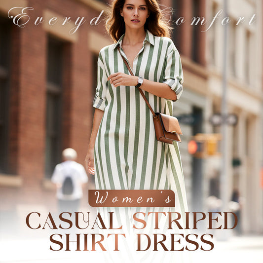 Rochie de damă casual, cu dungi și mâneci lungi