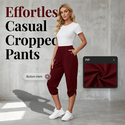 Pantaloni Capri pentru femei, talie elastică, casual