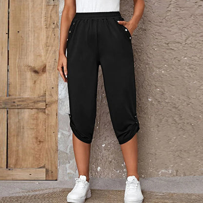 Pantaloni Capri pentru femei, talie elastică, casual