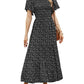 🌷🌸Rochie maxi vaporoasă cu talie înaltă, imprimeu floral, mâneci scurte evazate, guler rotund, elastică, pentru vară 2026