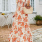 🌷🌸Rochie maxi vaporoasă cu talie înaltă, imprimeu floral, mâneci scurte evazate, guler rotund, elastică, pentru vară 2026