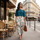 Set de top cu umerii goi și pantaloni largi cu imprimeu floral pentru femei