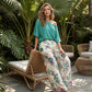 Set de top cu umerii goi și pantaloni largi cu imprimeu floral pentru femei
