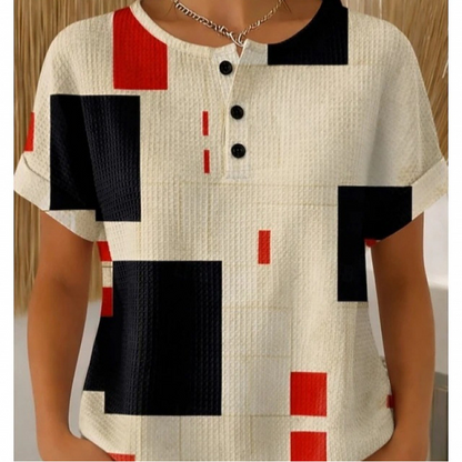 Tricou Henley pentru femei cu imprimeu abstract colorat