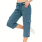 Pantaloni cargo 3/4 cu talie înaltă și șnur, culoare uni, pentru femei
