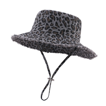 Leopard Print Sun Protection Bucket Hat for Women