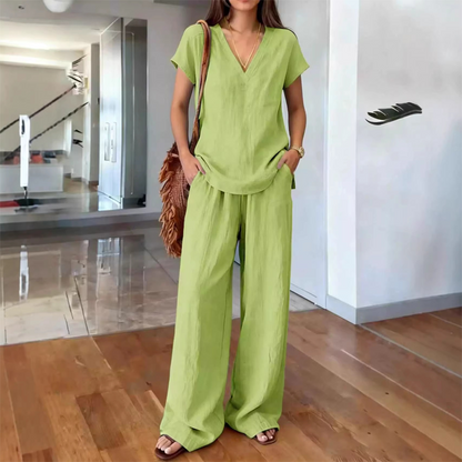 Set de două piese casual cu decolteu în V pentru femei