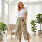 Pantaloni pentru femei cu imprimeu floral, talie înaltă, picior larg