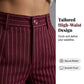 Pantaloni pentru femei, cu talie înaltă, dungi și picioare largi