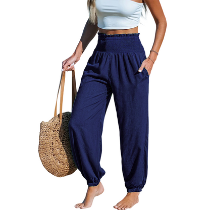 Pantaloni harem pentru femei, cu talie înaltă și elastică