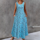 Rochie maxi fără mâneci, cu imprimeu floral și buzunare, pentru femei