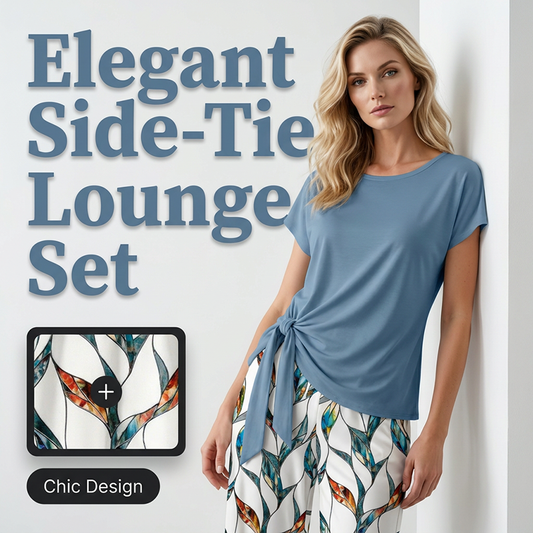 Set de top cu legături laterale și pantaloni cu model pentru femei