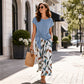 Set de top cu legături laterale și pantaloni cu model pentru femei