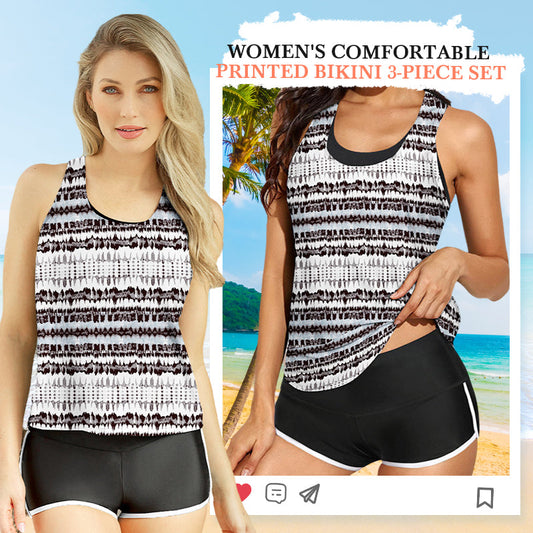 Set de bikini imprimat confortabil pentru femei, 3 piese