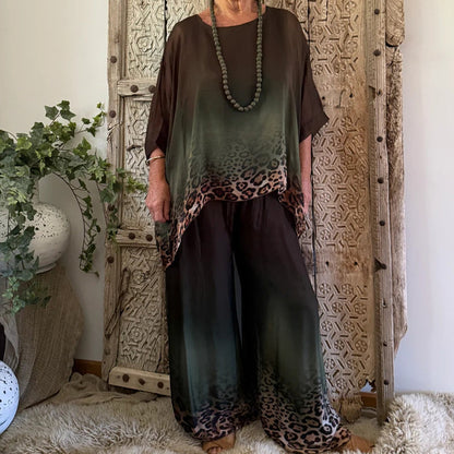 Set de tunică casual pentru femei cu margini de leopard