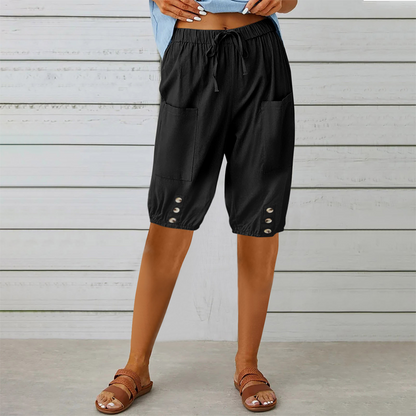 Pantaloni Capri pentru femei cu talie elastică și șnur