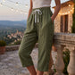 Pantaloni Capri Casual pentru Femei cu Butoane Laterale