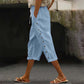 Pantaloni Capri Casual pentru Femei cu Butoane Laterale