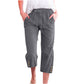 Pantaloni capri din bumbac și in, cu șnur, pentru femei