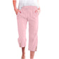 Pantaloni capri din bumbac și in, cu șnur, pentru femei