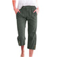 Pantaloni capri din bumbac și in, cu șnur, pentru femei