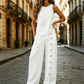 Set de top fără mâneci și pantaloni cu talie largă pentru femei, casual