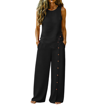 Set de top fără mâneci și pantaloni cu talie largă pentru femei, casual