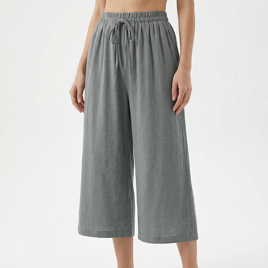 Pantaloni Capri pentru femei, cu talie elastică și șnur, stil casual