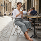 Pantaloni Capri pentru femei, cu talie elastică și șnur, stil casual