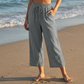 Pantaloni Capri pentru femei, cu talie elastică și șnur, stil casual