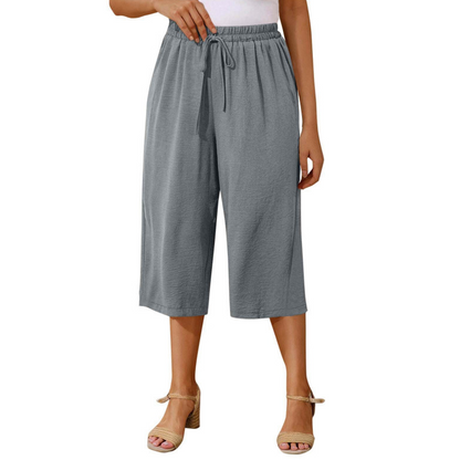 Pantaloni Capri pentru femei, cu talie elastică și șnur, stil casual