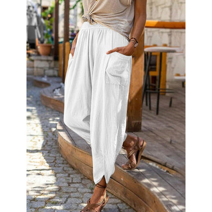 Pantaloni Harem din Amestec de In pentru Femei, Casual
