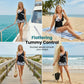 Set Tankini cu Talie Înaltă și Imprimeu Tropical și Șorturi