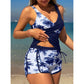 Set Tankini cu Talie Înaltă și Imprimeu Tropical și Șorturi