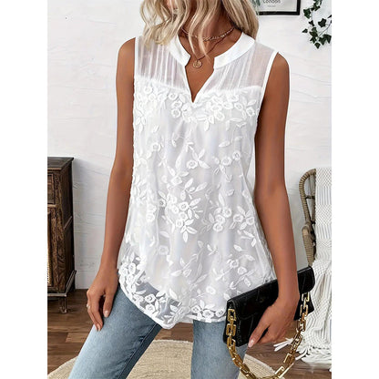 Women’s Chic Floral Lace Sleeveless Shirt