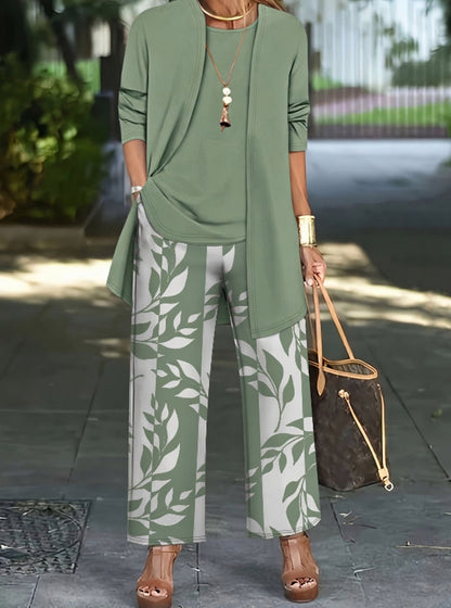Set de damă cu imprimeu floral, mâneci lungi și pantaloni
