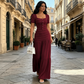 Set de corset cu decolteu pătrat și fustă maxi pentru femei