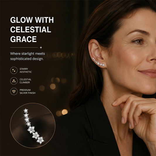 Cercei tip climber cu strasuri Starry Flower