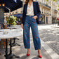 Blugi Denim Evazați cu Imprimeu Inimă pentru Femei