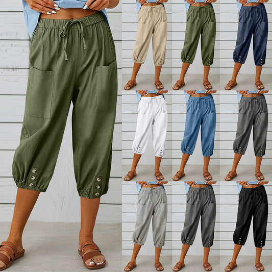 Pantaloni Capri Casual pentru Femei cu Buzunare