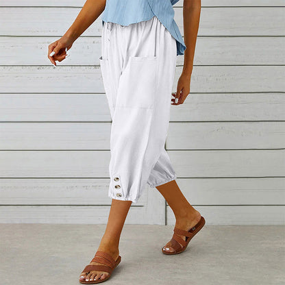 Pantaloni Capri Casual pentru Femei cu Buzunare